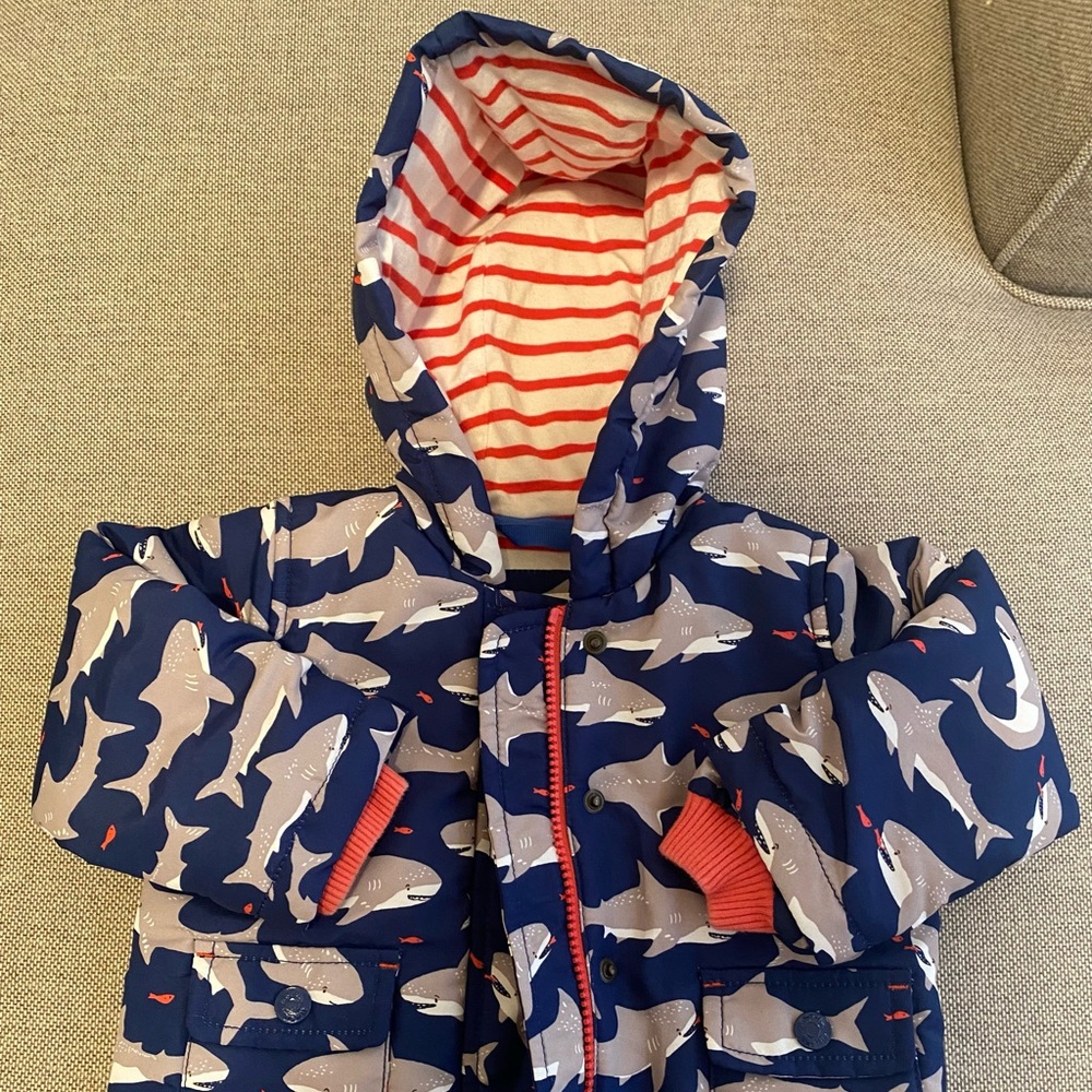 Baby Boden cotton lined shark puffer; size 12-18 months